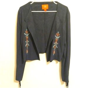 Chelsea & Violet Casper Blue Suede Fringe Boho Jacket